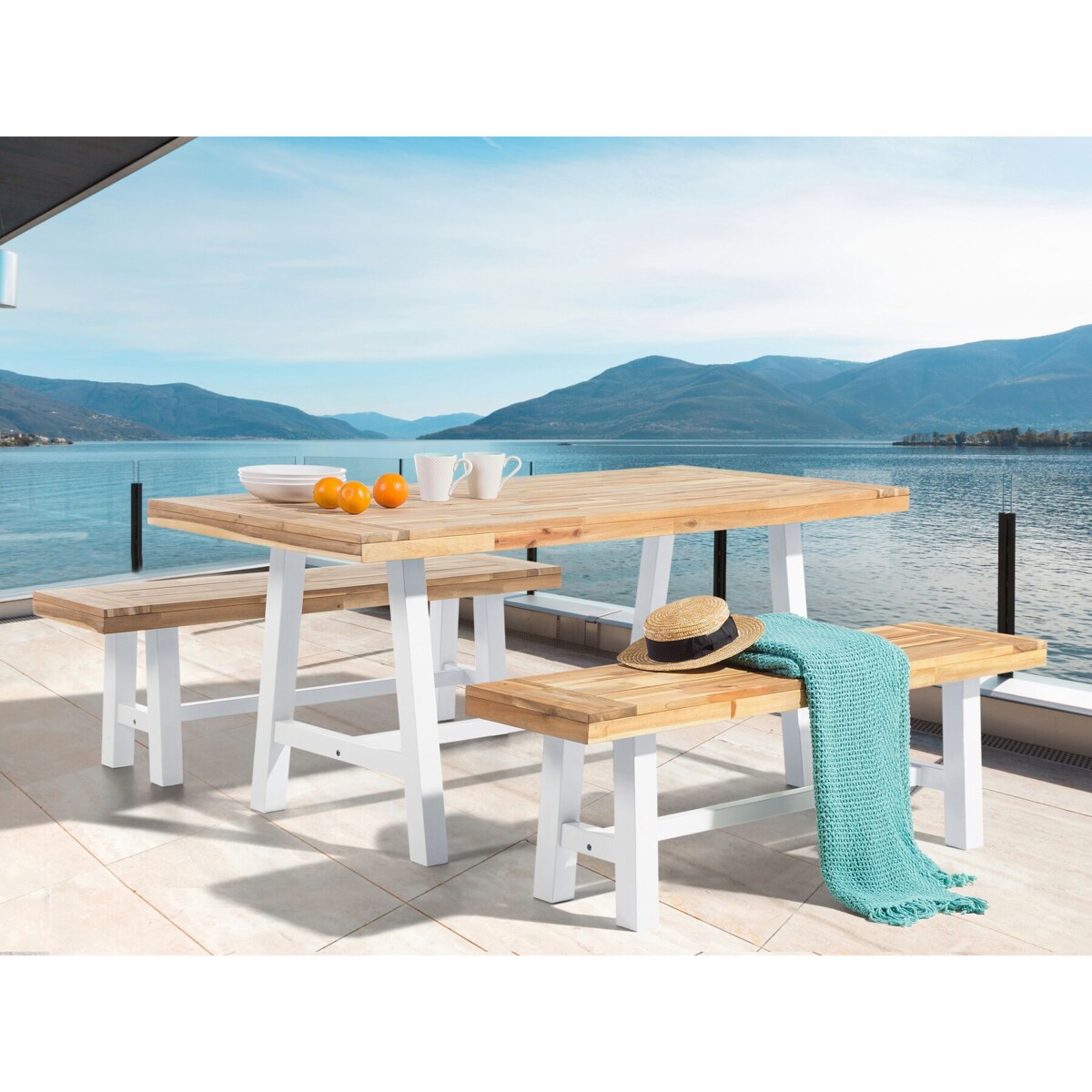 Stół do jadalni akacjowy 170 x 80 cm biały SCANIA