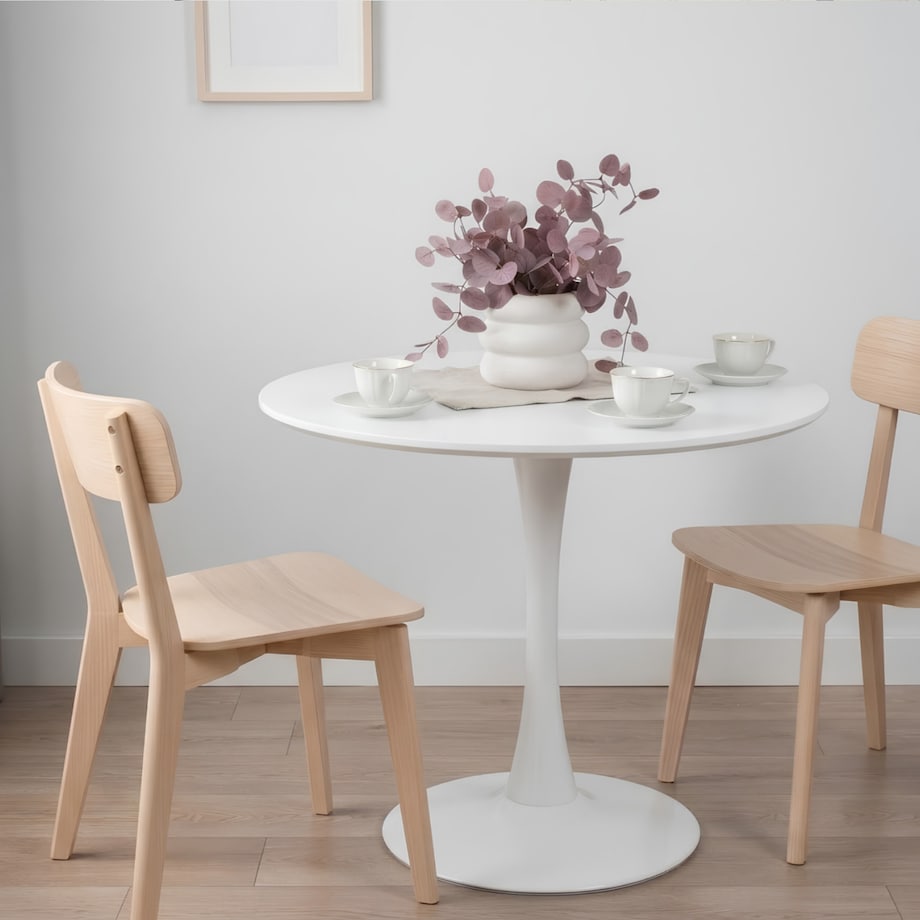Stół okrągły do salonu jadalni 80 cm biały nowoczesny minimalistyczny