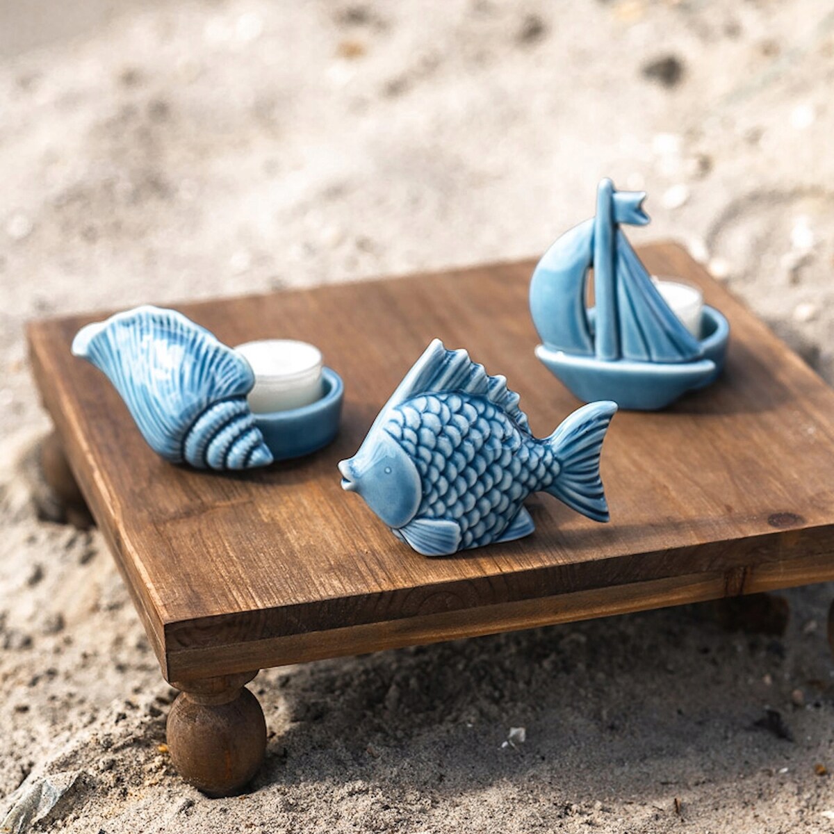 ŚWIECZNIK NA TEALIGHT CERAMICZNY ŁÓDKA MARYNISTYKA DEKORACJA DO DOMU SALONU