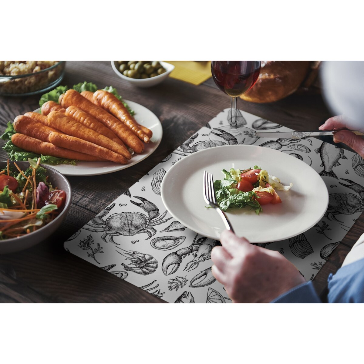 Komplet mat pod talerz Owoce morza, 6 szt. 45x30cm