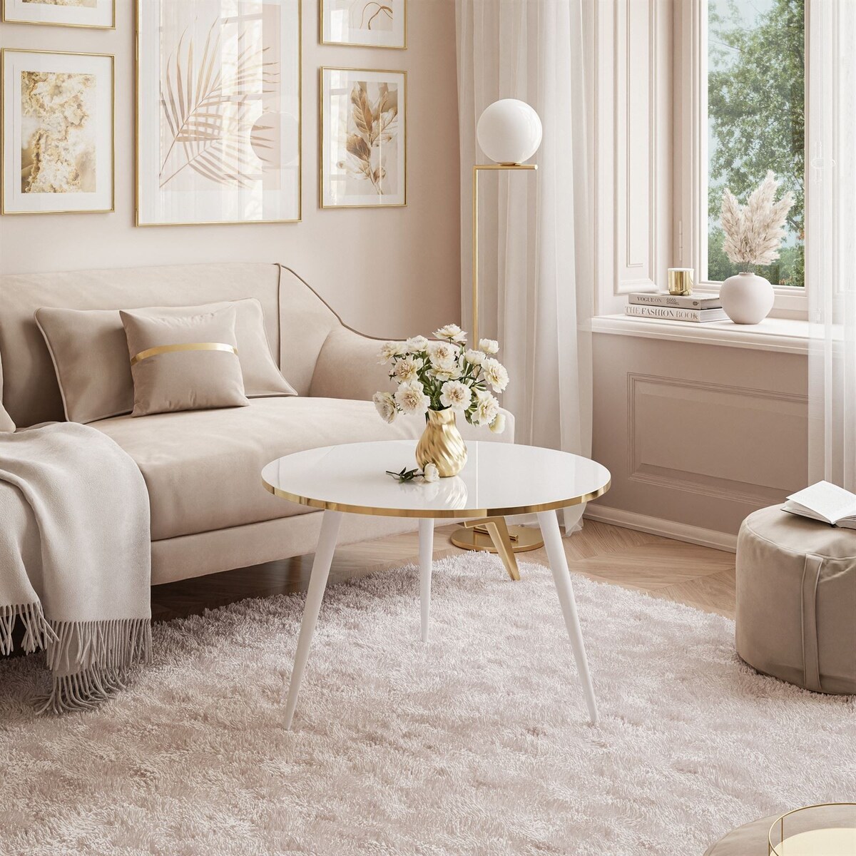 Okrągły stolik kawowy SOLEIL biały połysk