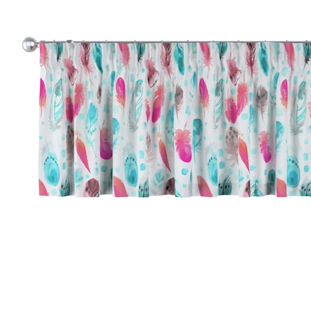 Lambrekin na taśmie marszczącej 260x40 różowe i turkusowe piórka