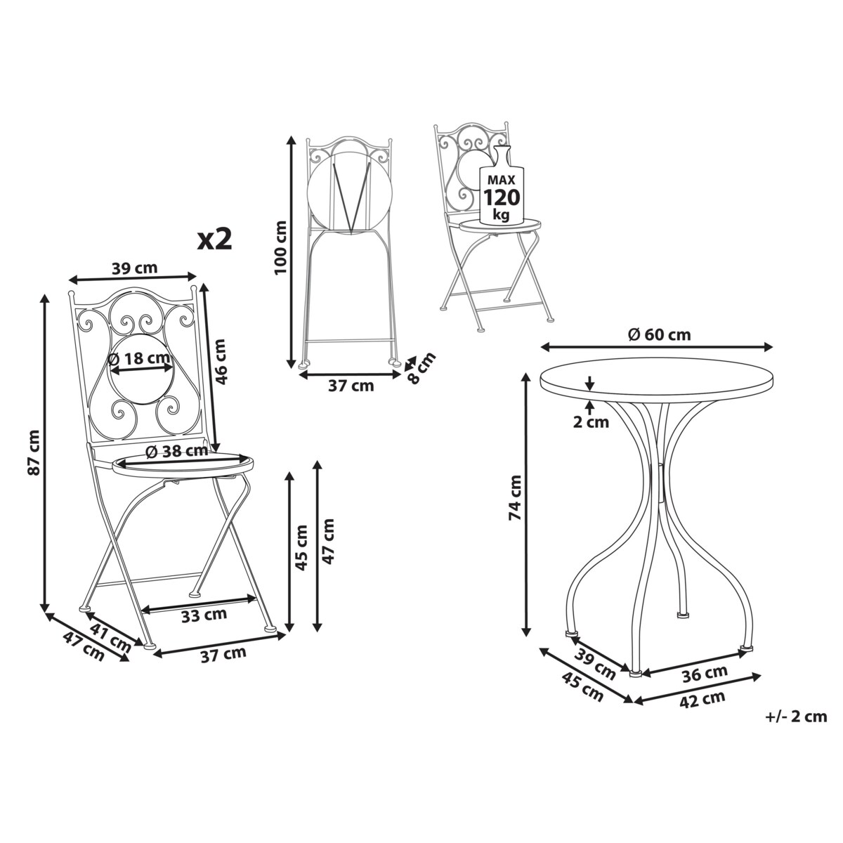 Zestaw mebli balkonowych Składane ANAPO Metal Czarny