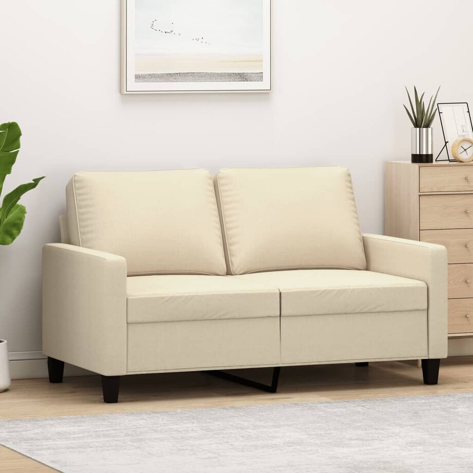 vidaXL 2-osobowa sofa, kremowa, 120 cm, tapicerowana tkaniną