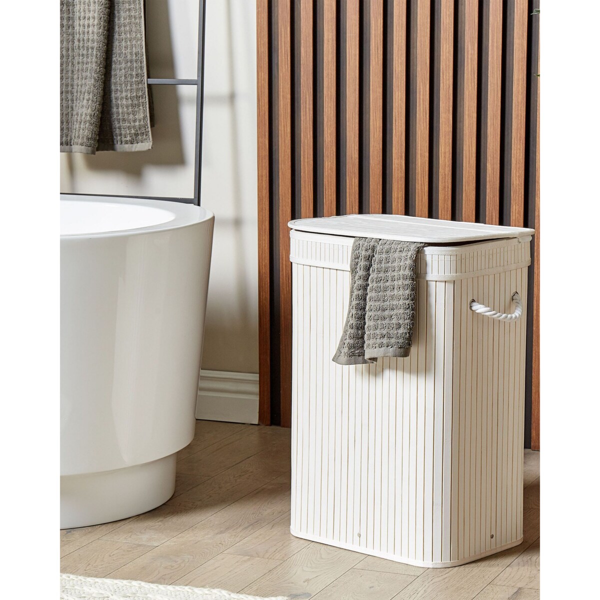 Kosz bambusowy z pokrywą biały KALUTARA