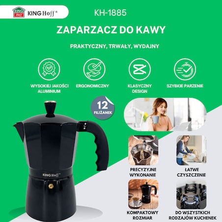 Kawiarka espresso Kafeterka ciśnieniowa indukcja KINGHOFF 600ml 12 filiżanek