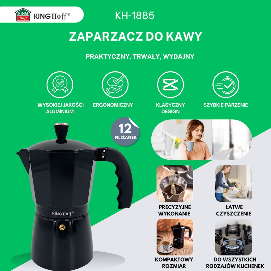 Kawiarka espresso Kafeterka ciśnieniowa indukcja KINGHOFF 600ml 12 filiżanek