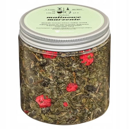 Herbata zielona sypana MALINOWE MARZENIE o smaku malinowym PREMIUM Cup&You - herbata liściasta sypana mieszanka napar susz - gotowa na prezent upominek