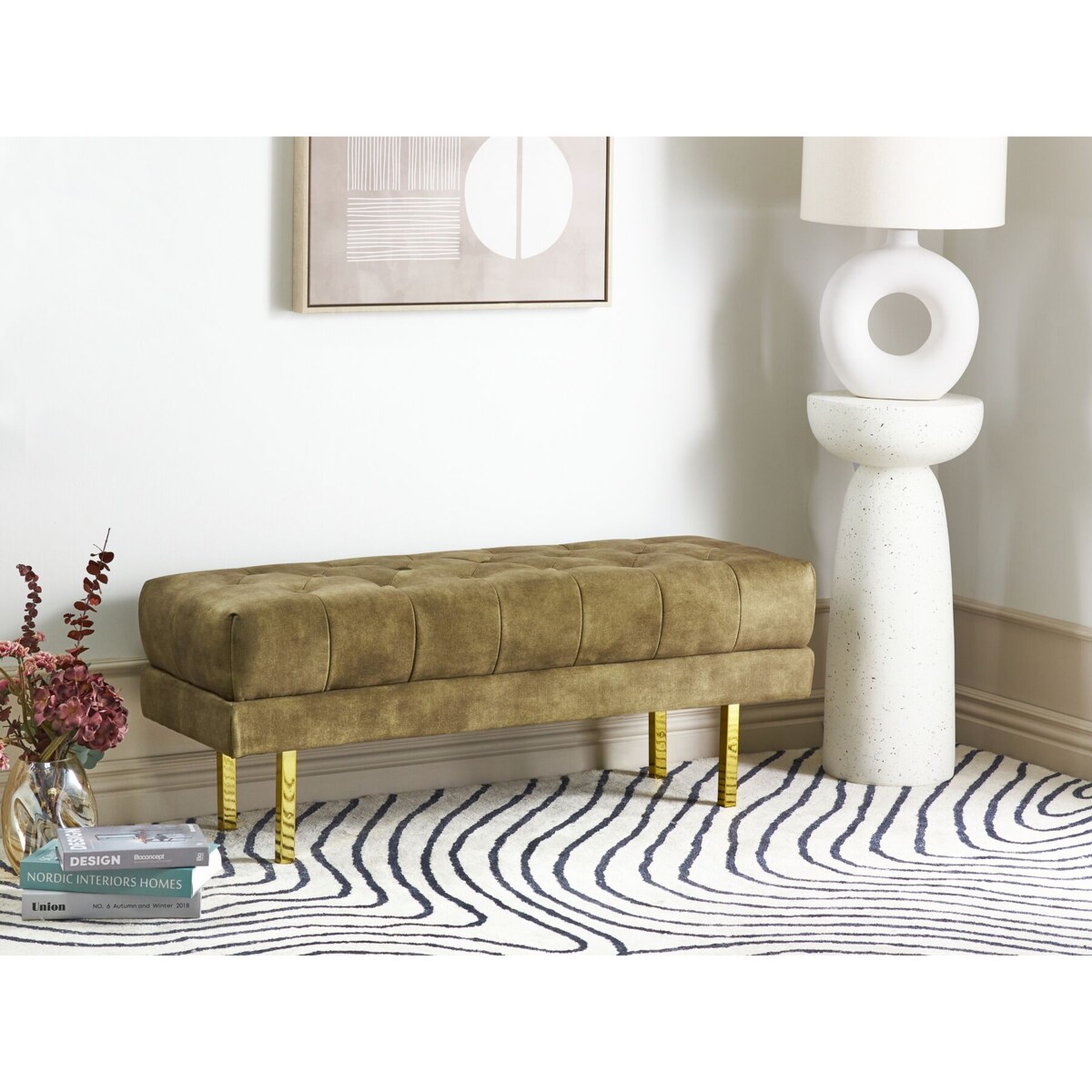 Ławka welurowa oliwkowa ROSEVILLE