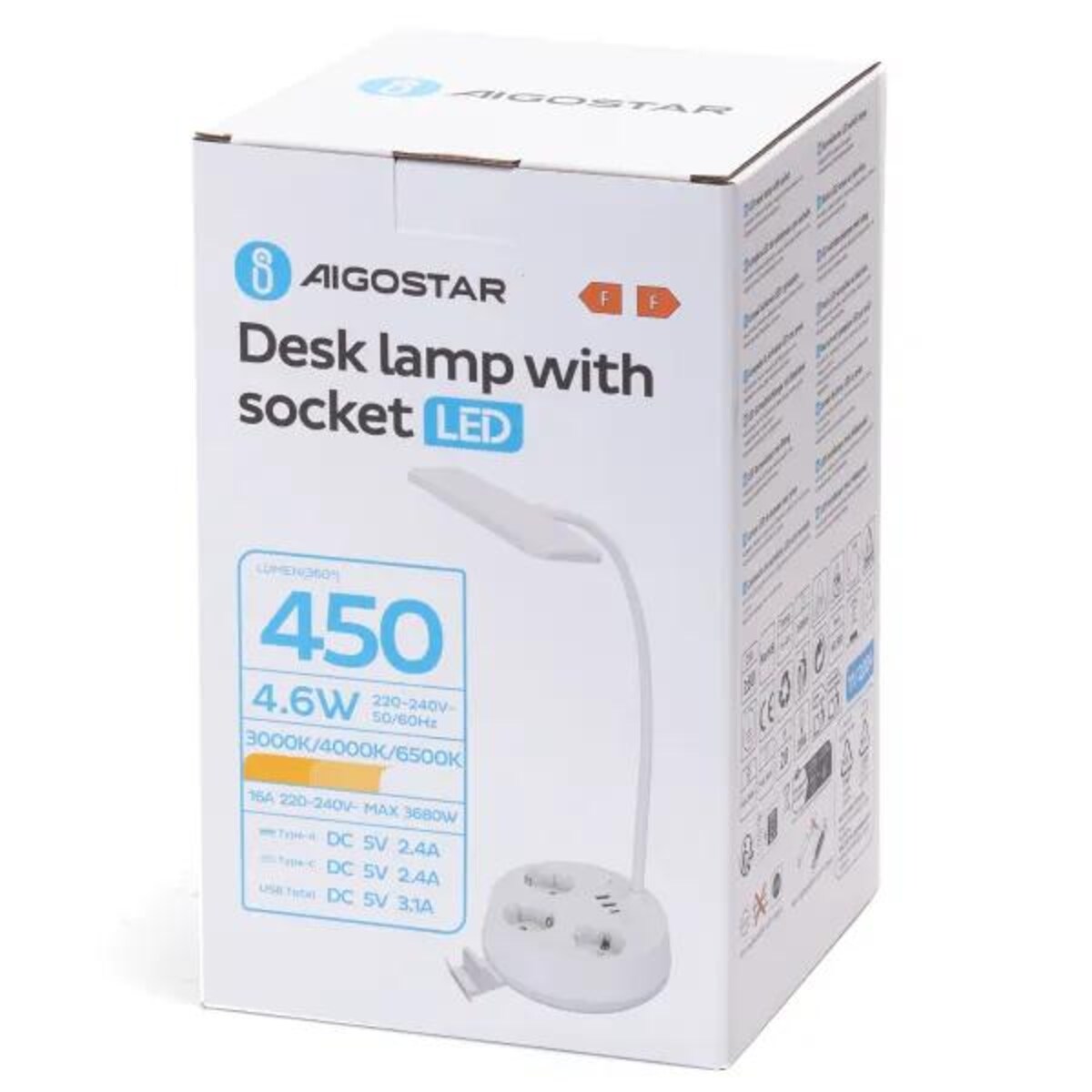 lampka biurkowa led z gniazdkami i portami usb – 4.6w | 450lm | biała