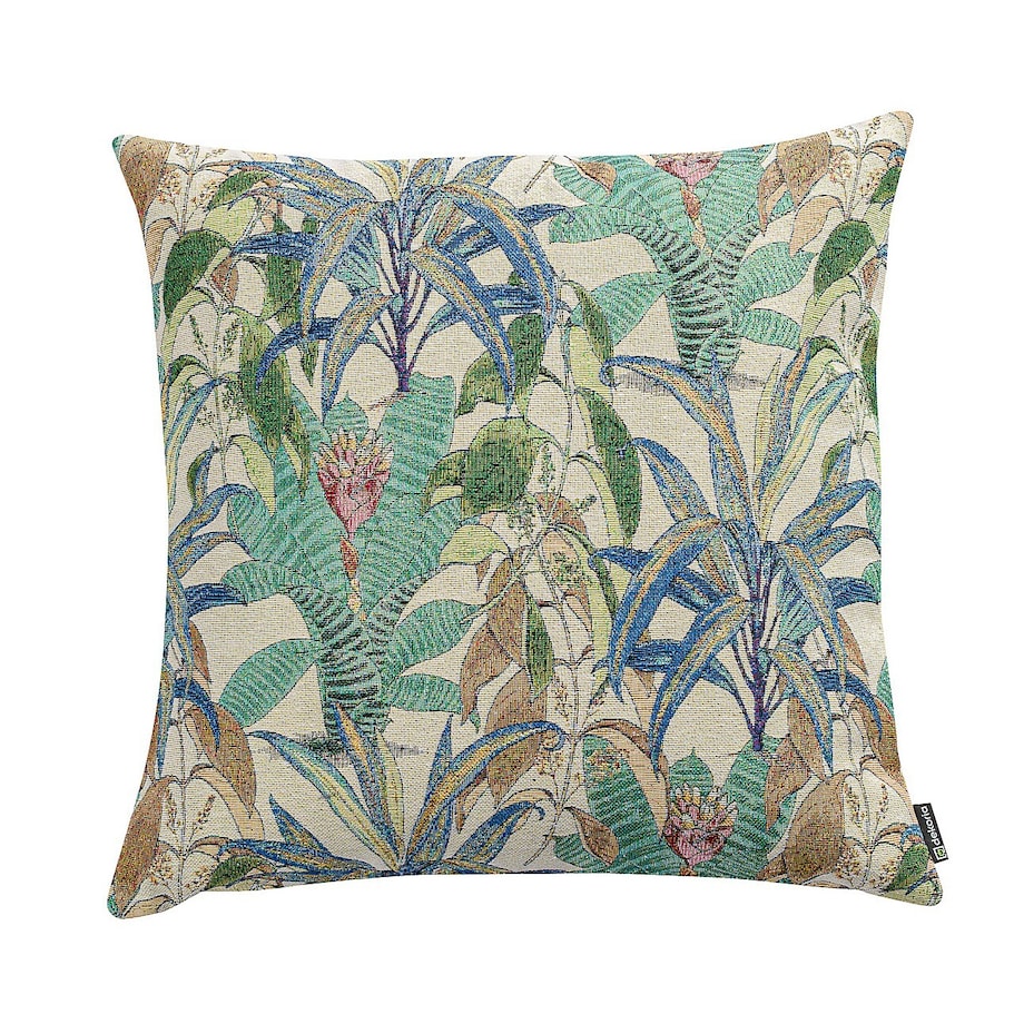 Poszewka Kinga na poduszkę 60x60 zielono-niebieskie motywy roślinne