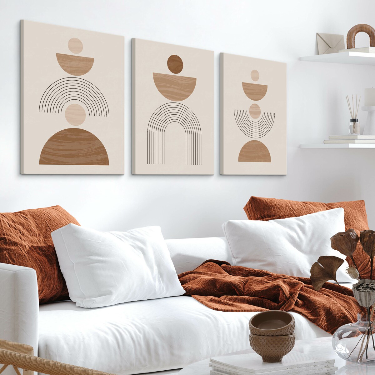 OBRAZY NA ŚCIANĘ SET MINIMALISTYCZNY WZÓR STYL BOHO ABSTRAKCJA 90x40cm