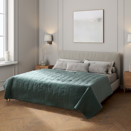 Narzuta pikowana w pasy 130x210 zgaszony szmaragd - welwet