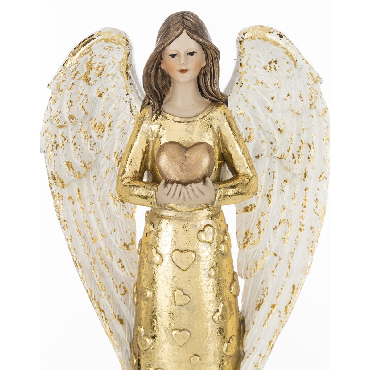 Dekoracja - anioł 28,5x13x7 cm ANGHEL-5 w złotej sukni ze złotym sercem