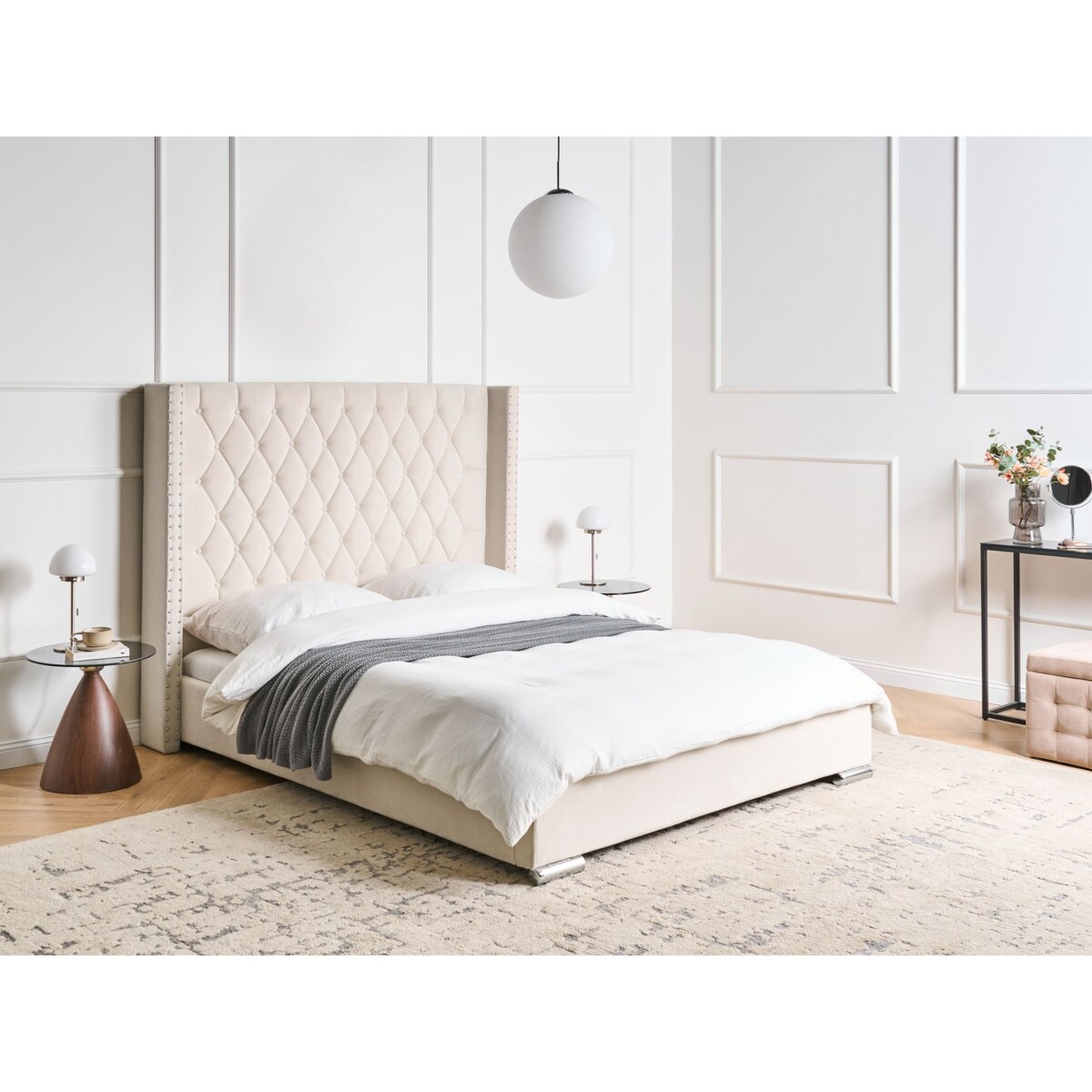 Łóżko Welur LUBBON 160 x 200 cm Złamana biel
