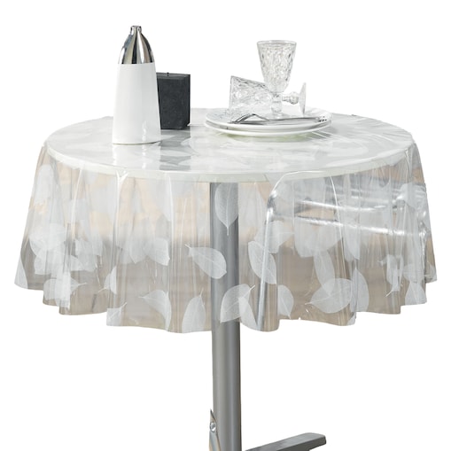 Obrus okrągły transparentny FEUILLE WHITE, Ø 140 cm, motyw liści