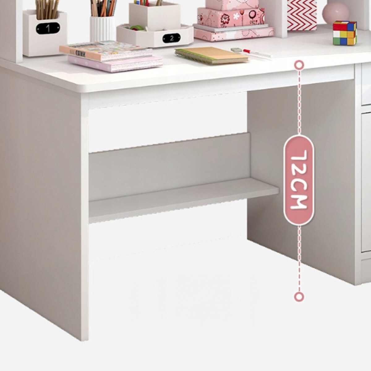 Biurko komputerowe białe loft pod laptop komputer skandynawski z 7 półkami