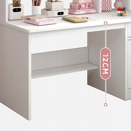 Biurko komputerowe białe loft pod laptop komputer skandynawski z 7 półkami