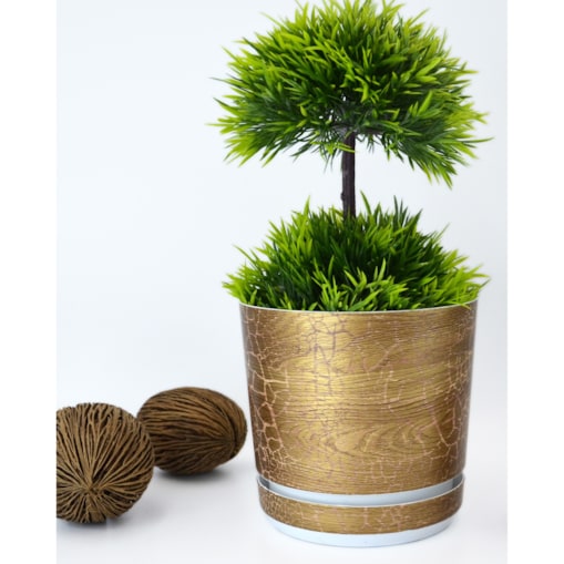 18 cm wzór SAFARI DREWNO Doniczka z podstawką efekt naturalny drewna złotej deski drewnopodobna