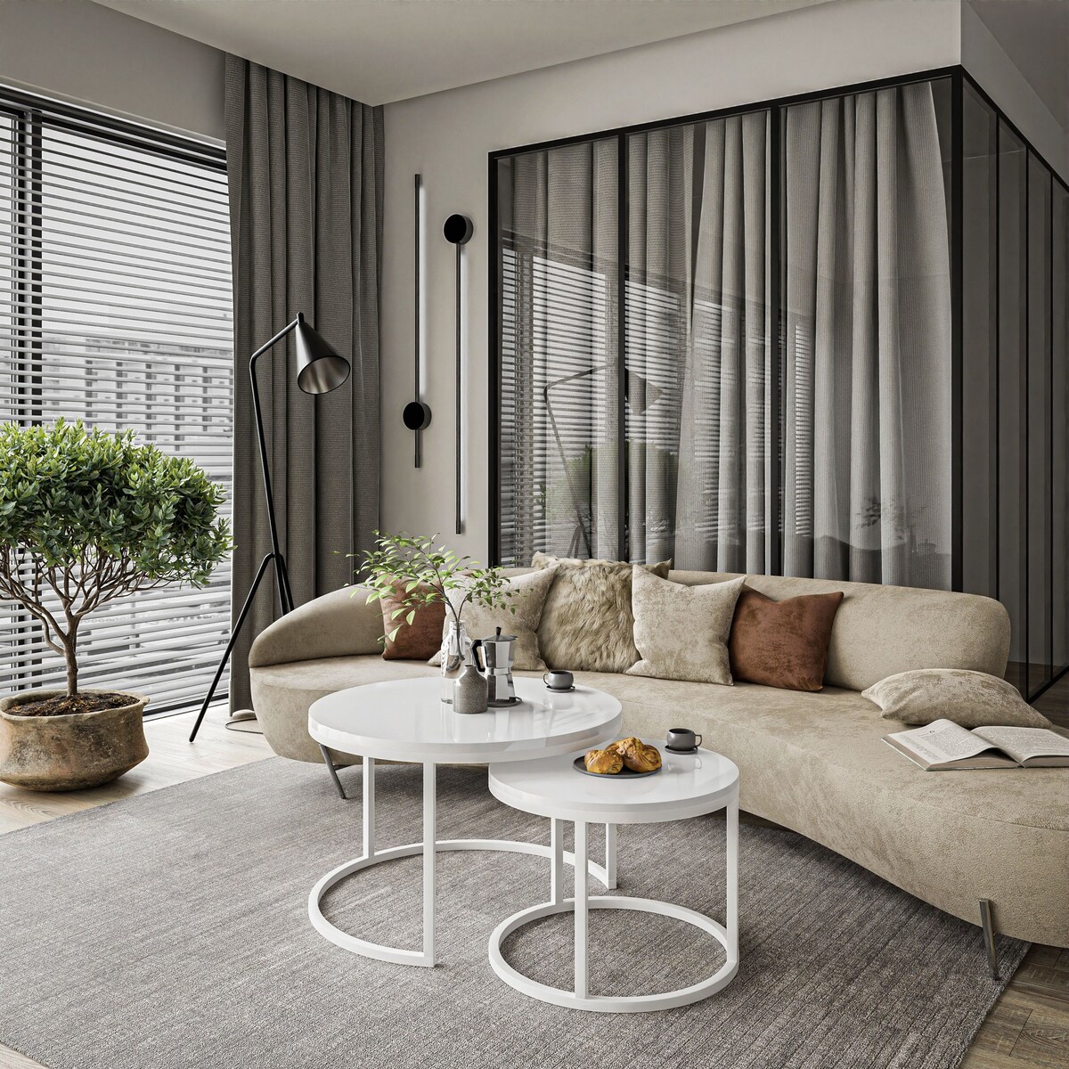 Okrągły stolik kawowy CIRI 2w1 biały połysk 70/50 cm