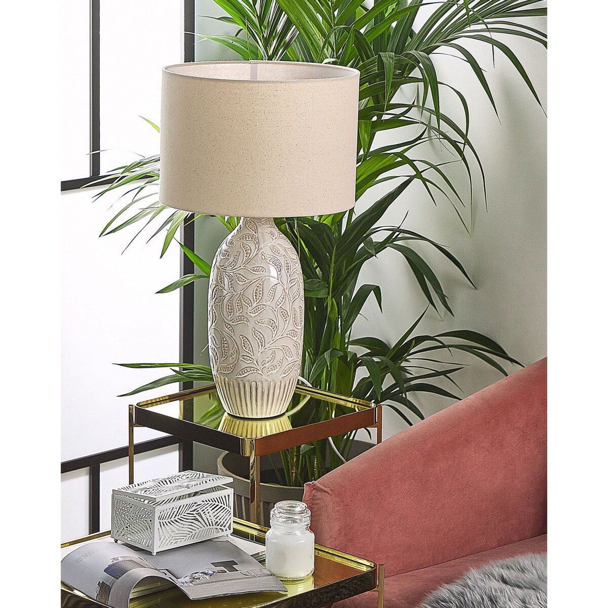 Lampa stołowa ceramiczna beżowa SALZA