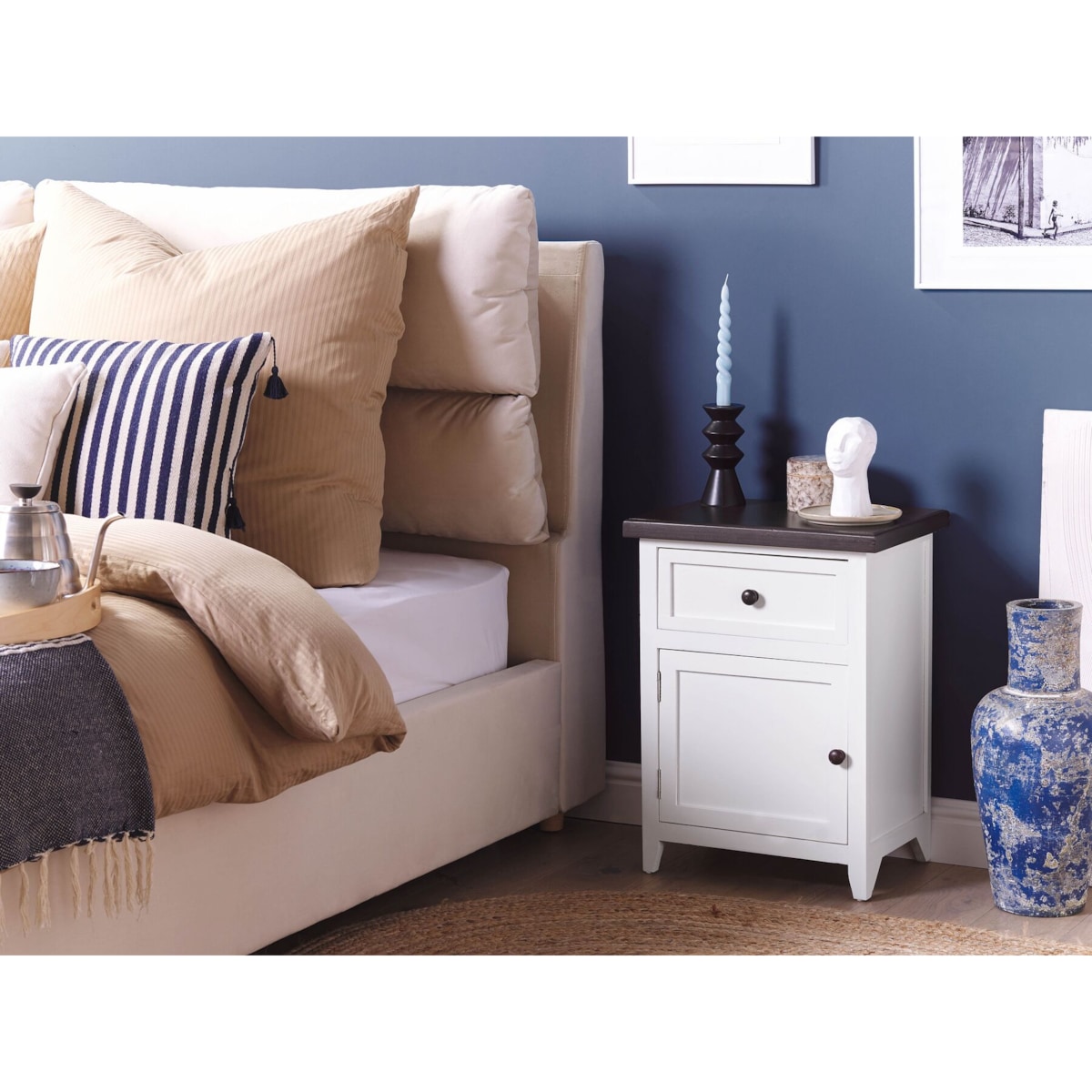 Szafka nocna 1 szuflada biały z brązowym LAYOLA