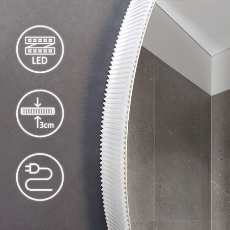 Lustro ścienne LED z ryflowaną ramą ROUND 80cm