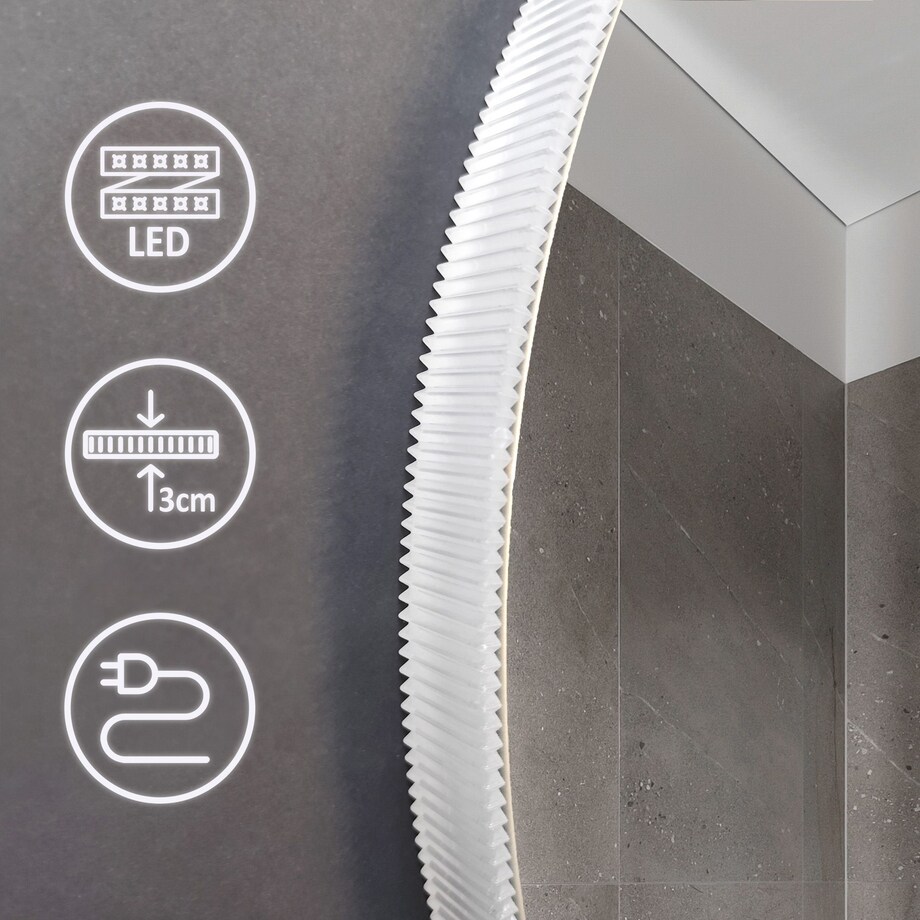 Lustro ścienne LED z ryflowaną ramą ROUND 80cm