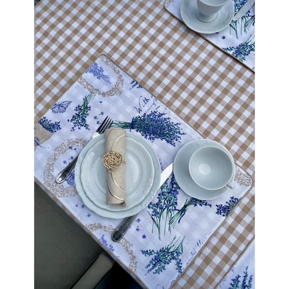 Obrus Beige Gingham - 130 cm x 250 cm - idealny dla 6 osób