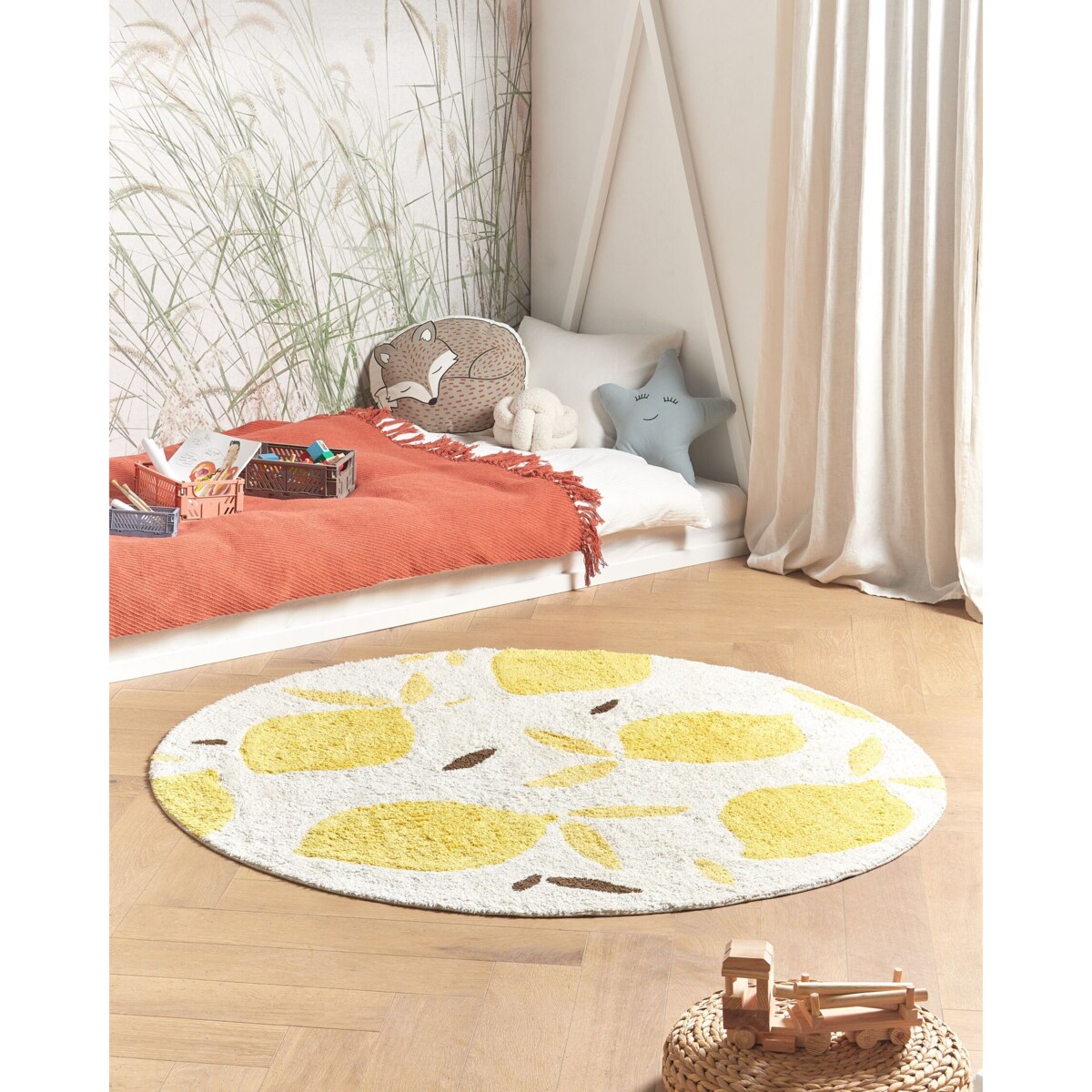Dywan okrągły bawełniany ø 140 cm jasnobeżowy z żółtym MAWAND