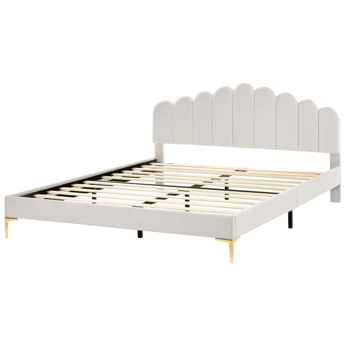 Łóżko Welur SAUVIAN 180 x 200 cm Złamana biel