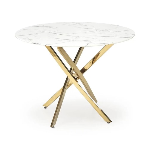 Stół RAYMOND 2 100x100 biały marmur/złoty