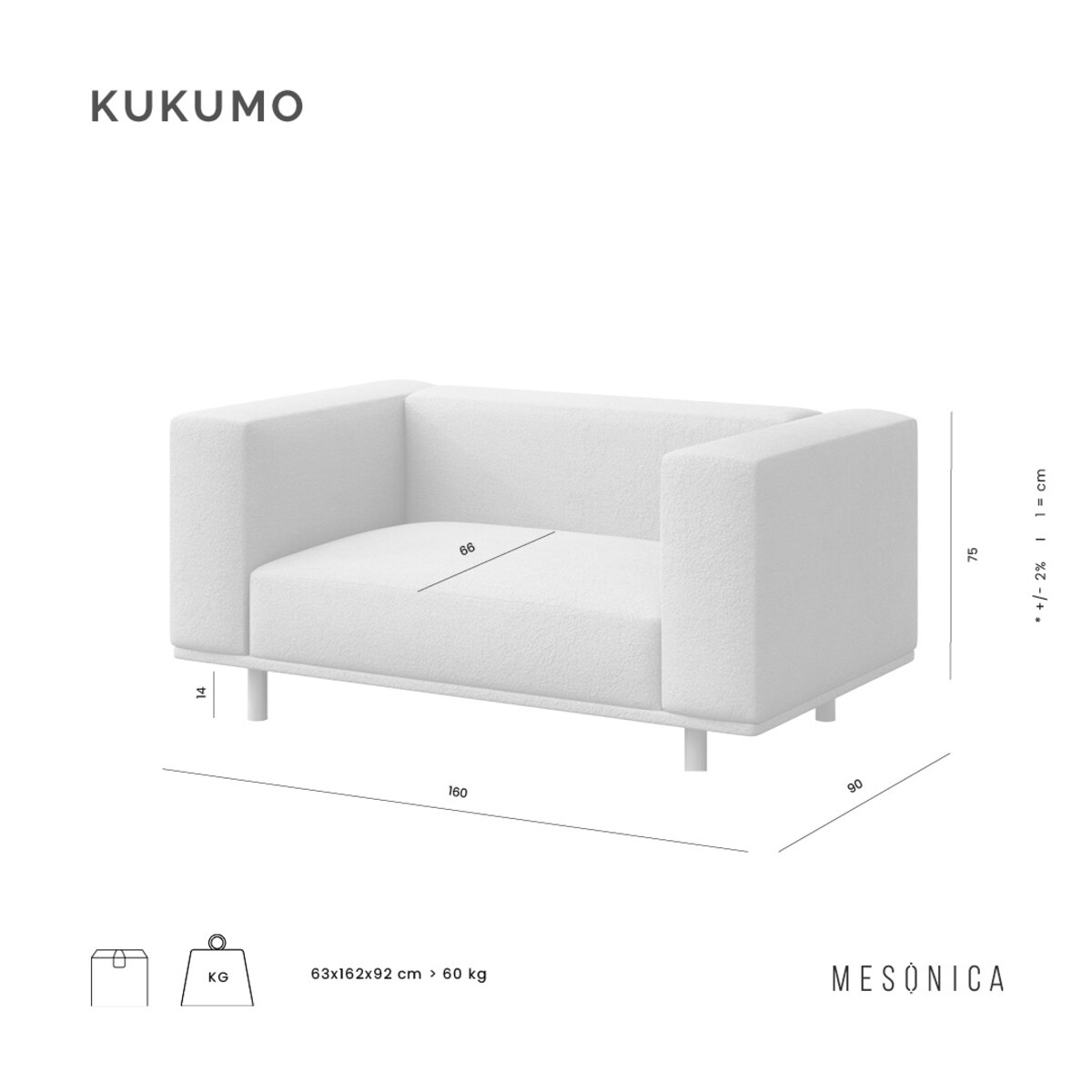 Kukumo sofa 2 osobowa Szara