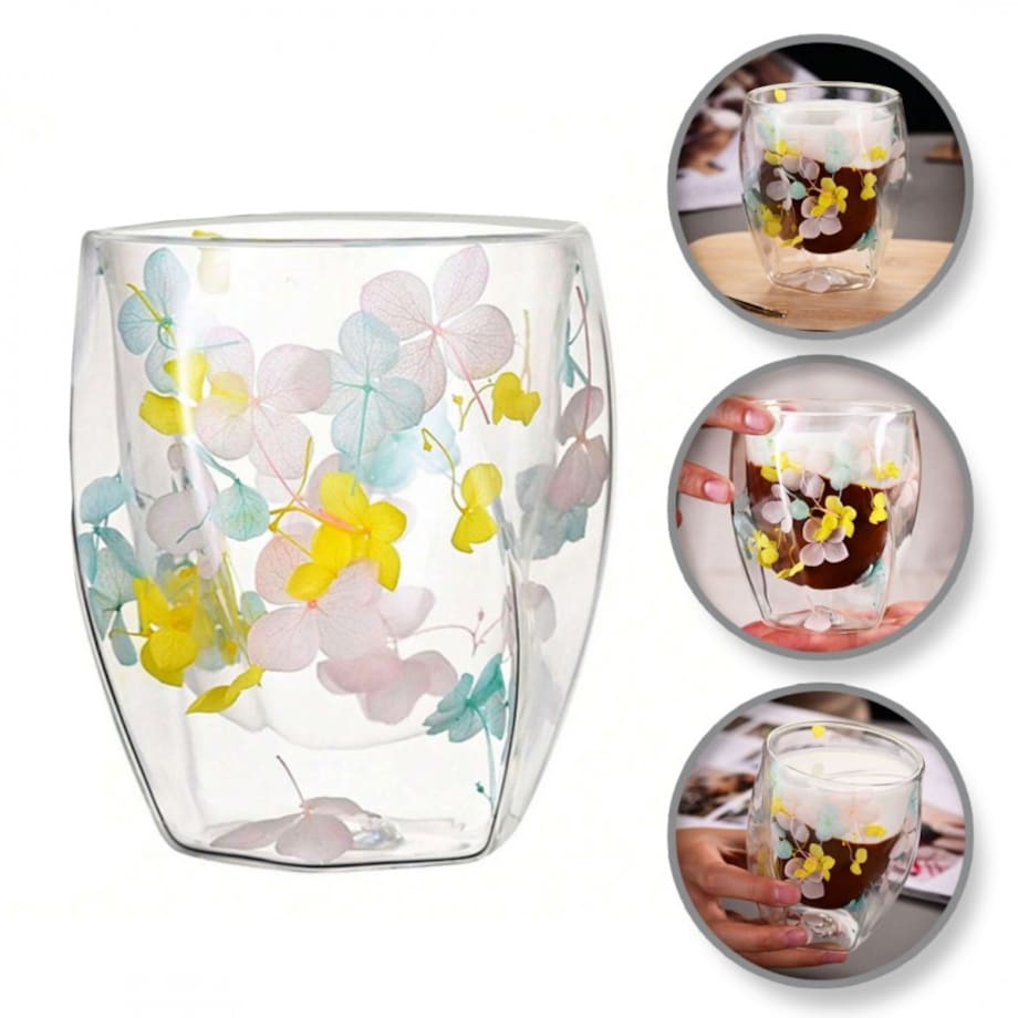 Szklanka termiczna z hortensją żółtą, niebieską i różową 250 ml 1szt SZK88