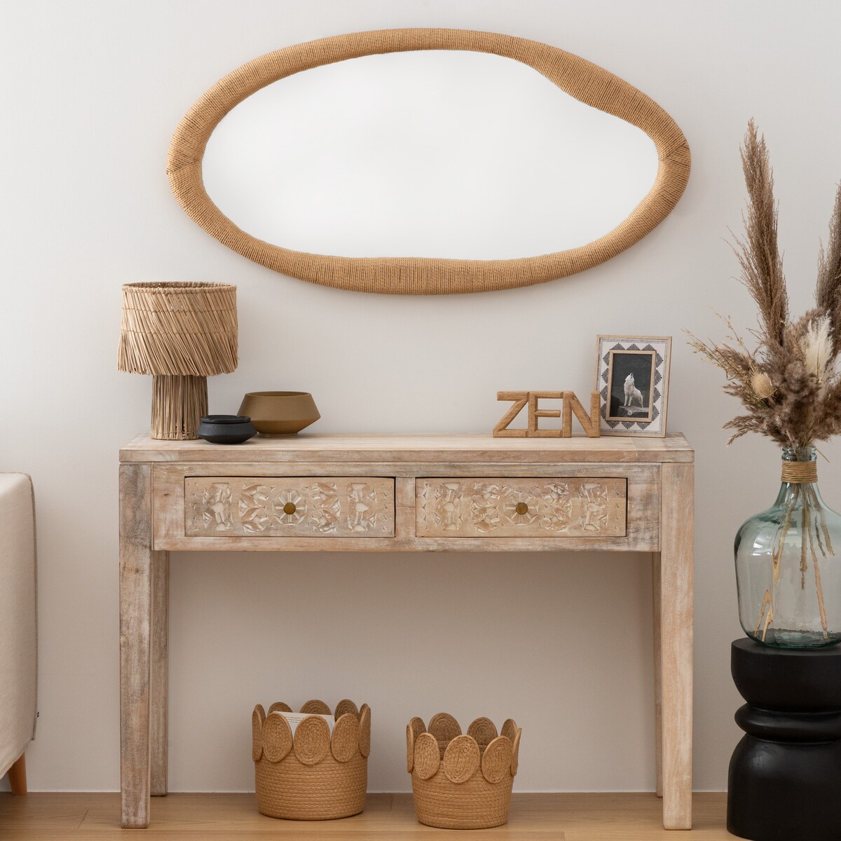 Lustro w ramie ze sznurka LAIA, 58 x 114 cm