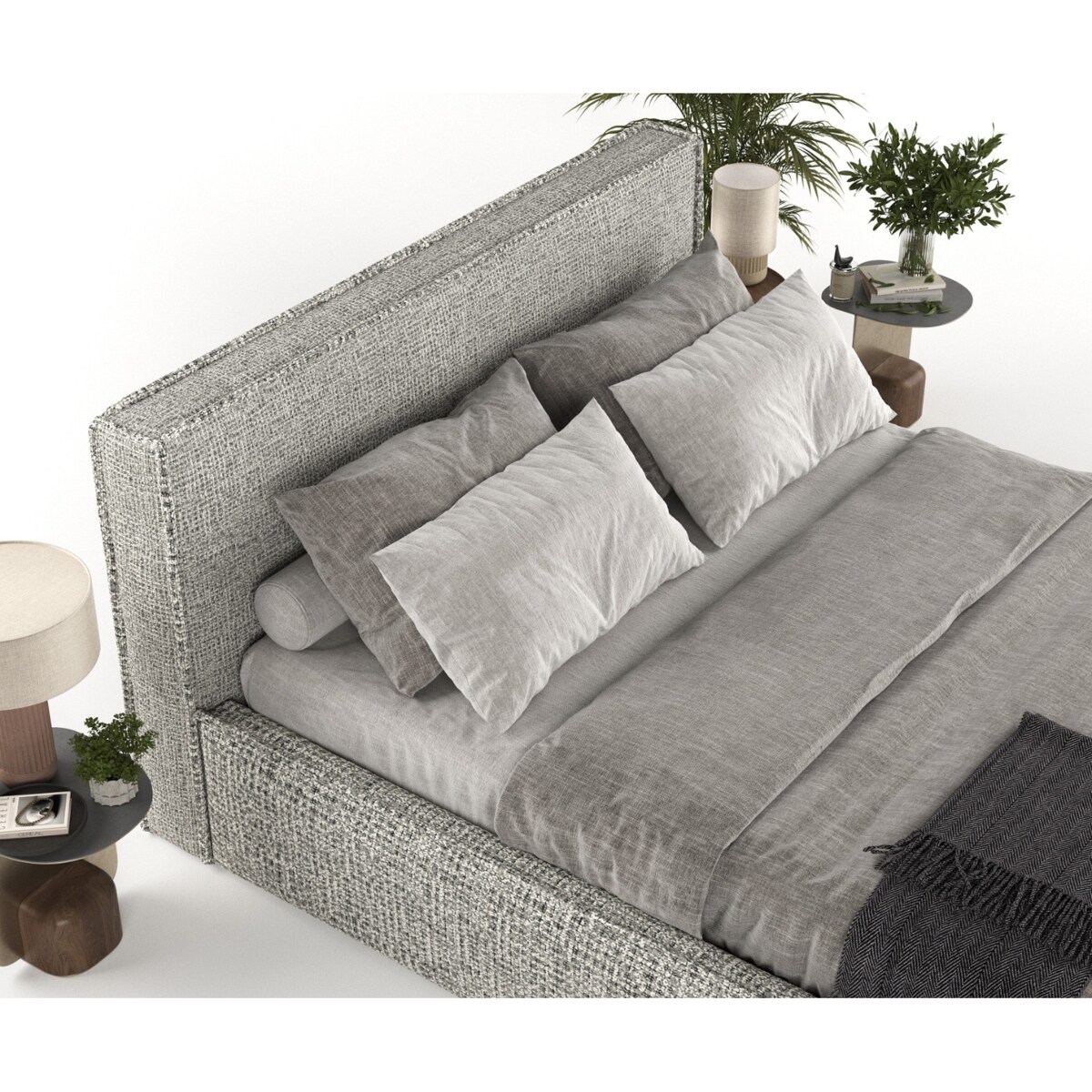 Łóżko kontynentalne SATO 180x200 z pojemnikiem, Jasny Melanż, tkanina Coco 83