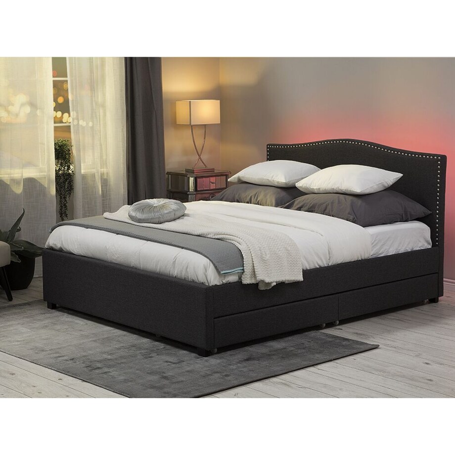 Łóżko szare tapicerowane pojemnik LED kolorowy 160 x 200 cm MONTPELLIER