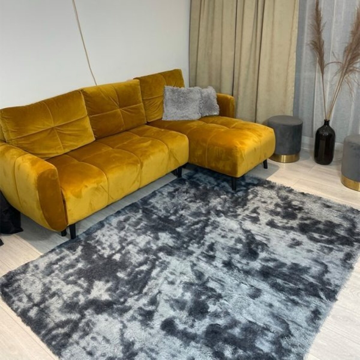 Dywan pluszowy ciemny szary saggy 300x200cm futrzany