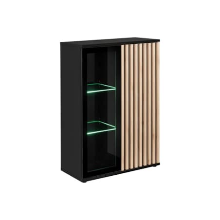 Witryna niska CAMERON LED hickory jackson/czarna