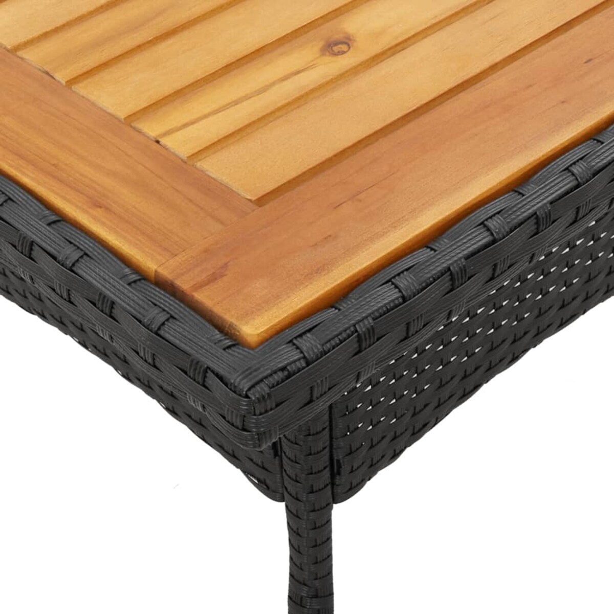 vidaXL Stół ogrodowy z akacjowym blatem, czarny, 80x80x75cm, rattan PE