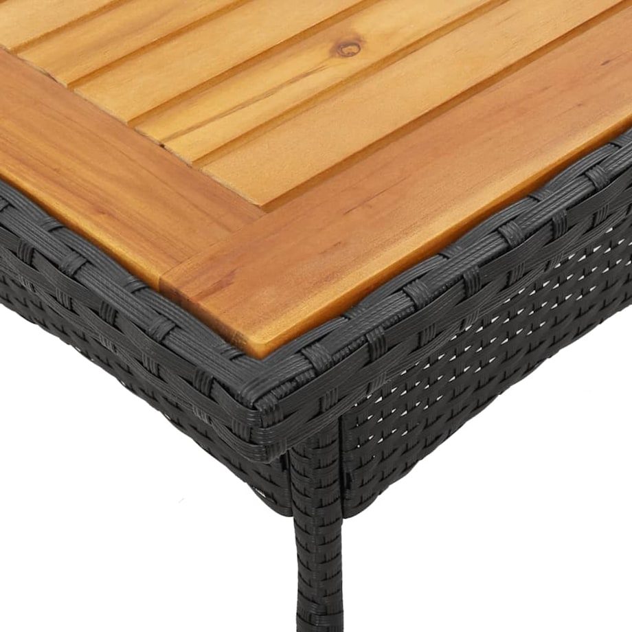 vidaXL Stół ogrodowy z akacjowym blatem, czarny, 80x80x75cm, rattan PE