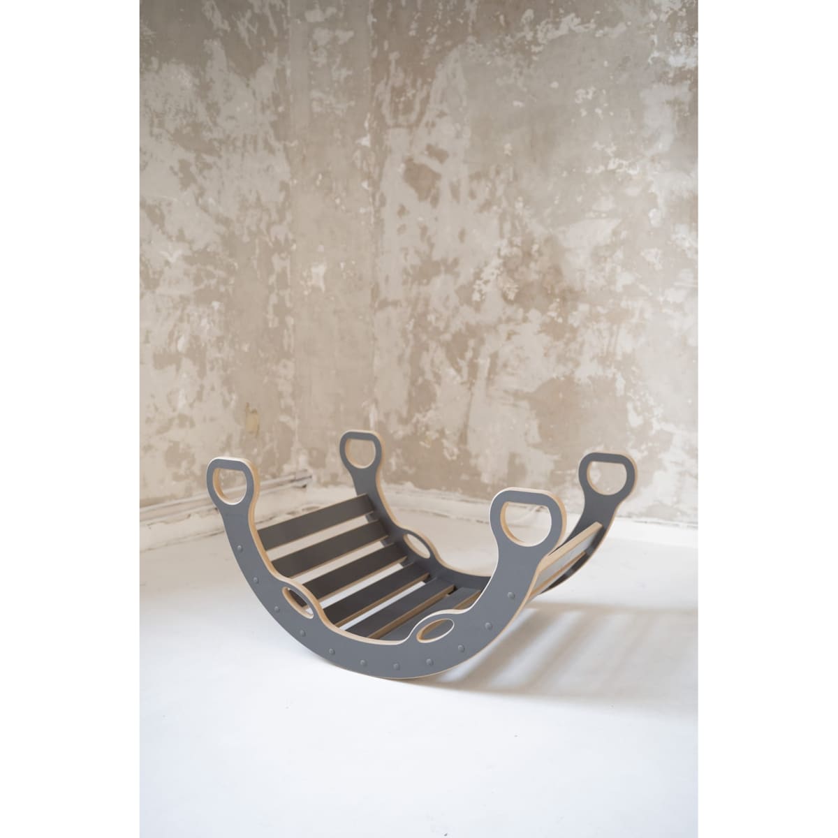 MAŁY bujak montessori z uchwytami + MAŁA zjeżdżalnia DRABINKA - szara