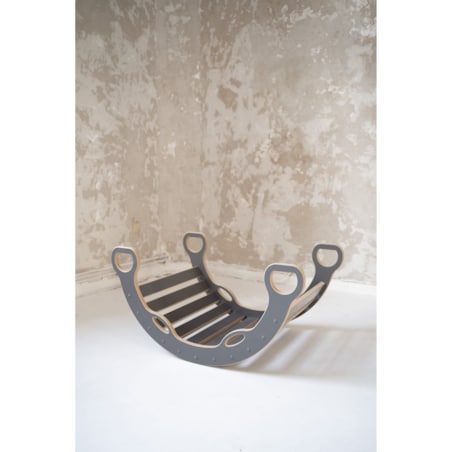 MAŁY bujak montessori z uchwytami + MAŁA zjeżdżalnia DRABINKA - szara