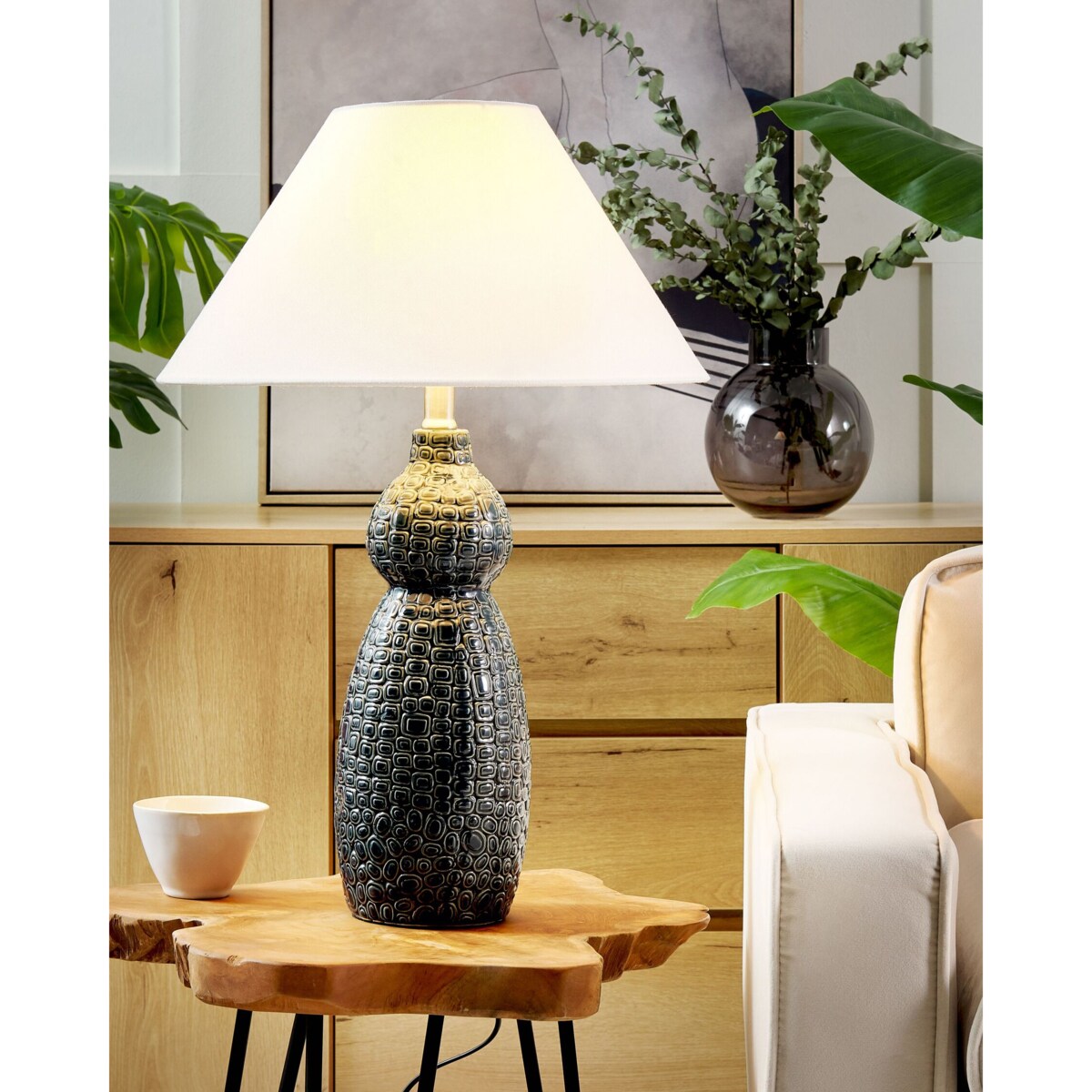 Lampa stołowa ceramiczna ciemnoniebieski z białym MATINA