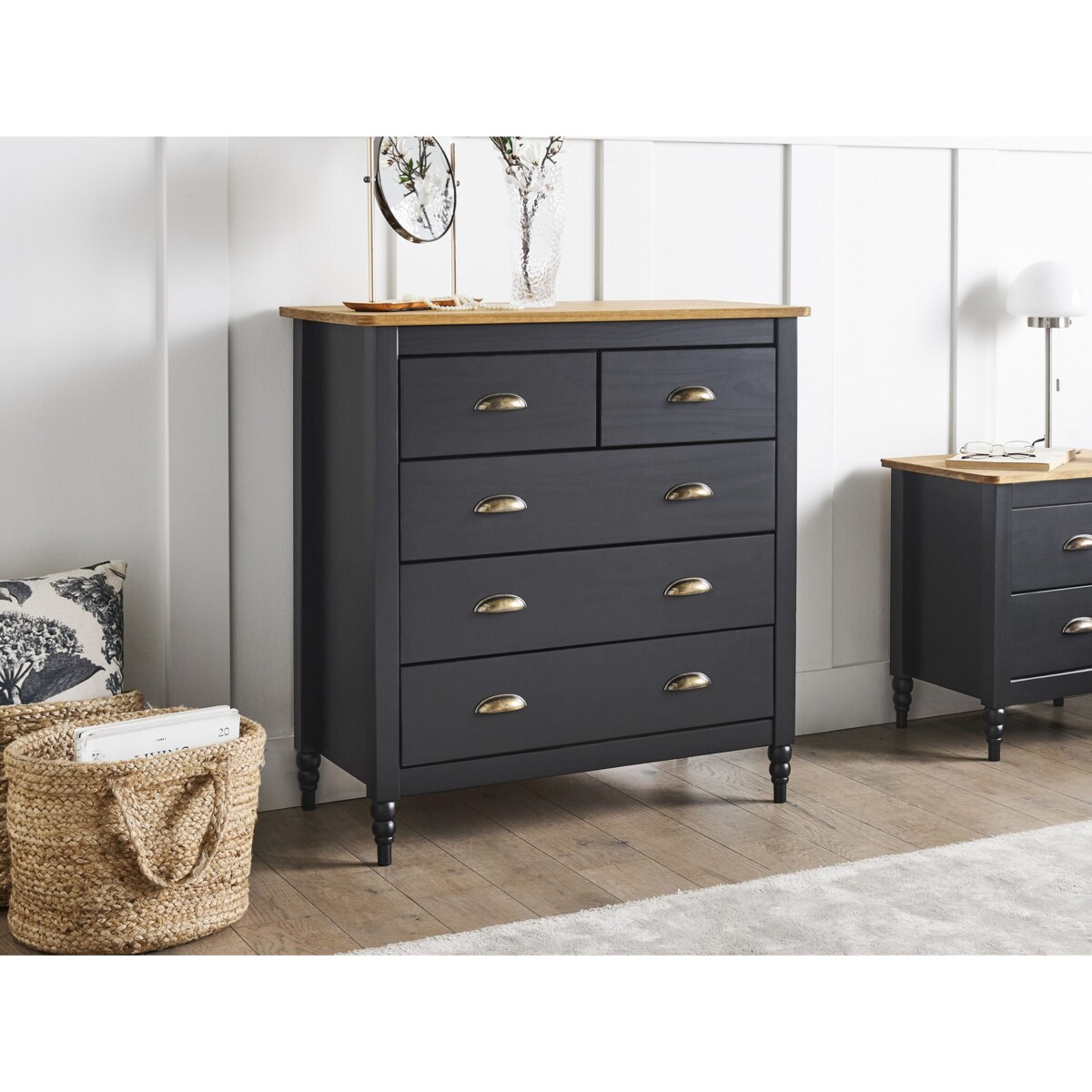 Komoda 5 szuflad SHILLINGTON Drewno sosnowe Czarny