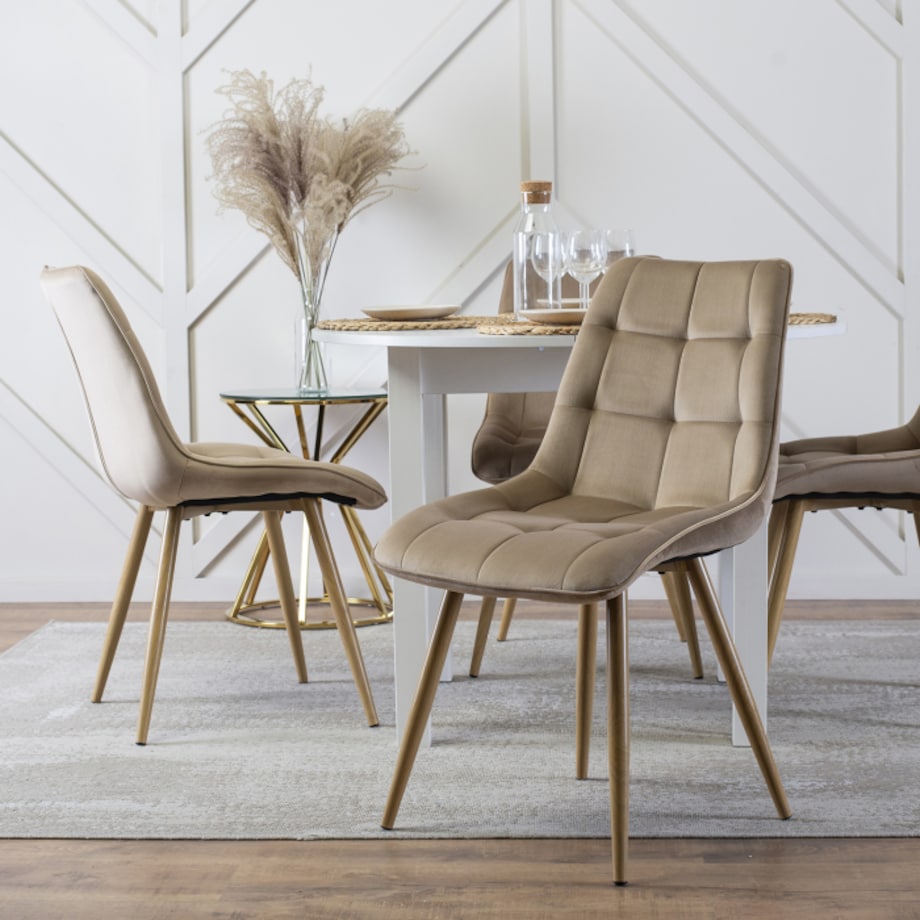 Krzesło Tapicerowane Skandynawskie Welurowe Jadalni Salon Loft Beżowe RODRI