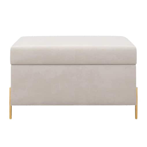 Beżowa tapicerowana ławka Dancan BORGO z pojemnikiem, na złotych metalowych nogach