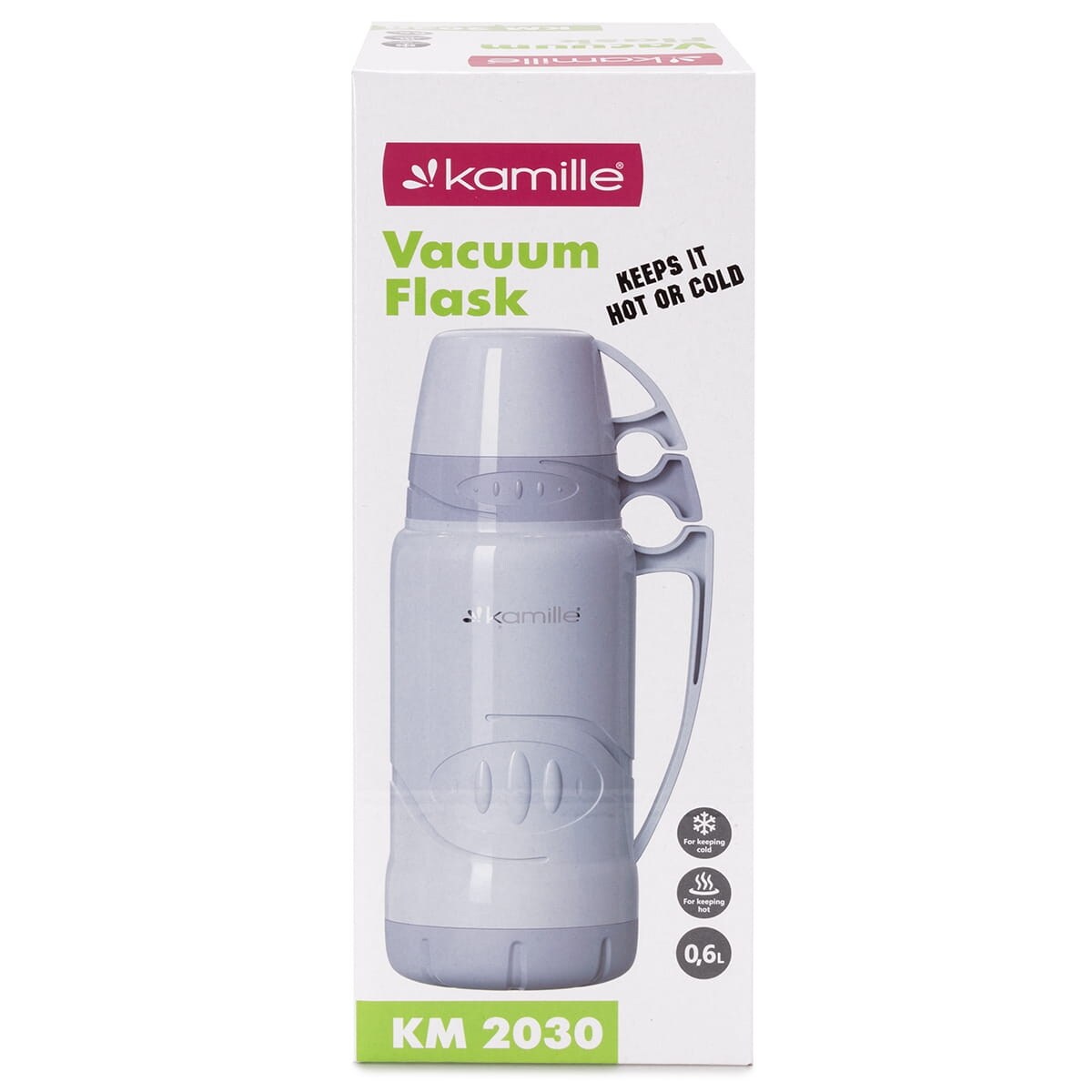 Termos ze szklanym wkładem uchwytem i kubeczkami 600ml KAMILLE
