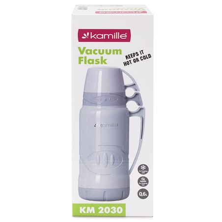 Termos ze szklanym wkładem uchwytem i kubeczkami 600ml KAMILLE