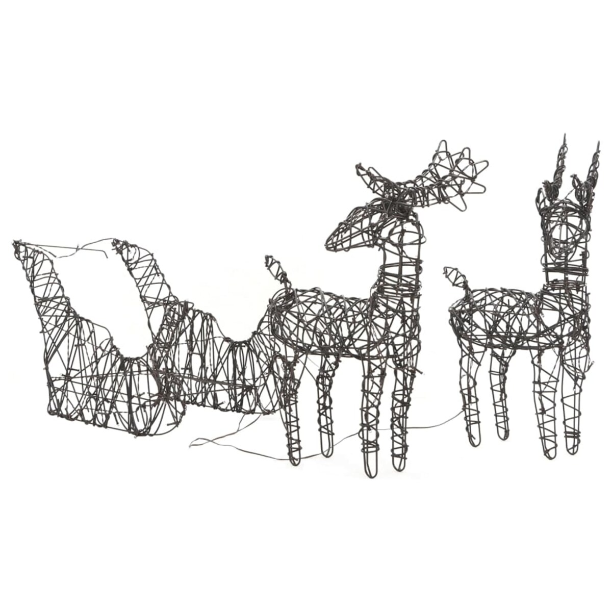 vidaXL Świąteczne renifery z saniami, 160 ciepłych białych LED, rattan